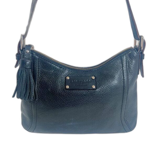 Kate Spade New York Black Pebbled Leather Crossbody Bag Tassel Purse - Picture 2 of 12